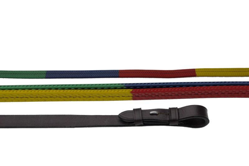 Windsor Equestrian Multi Coloured Rubber Covered Reins Provides A Visual Aid For Rein Length
