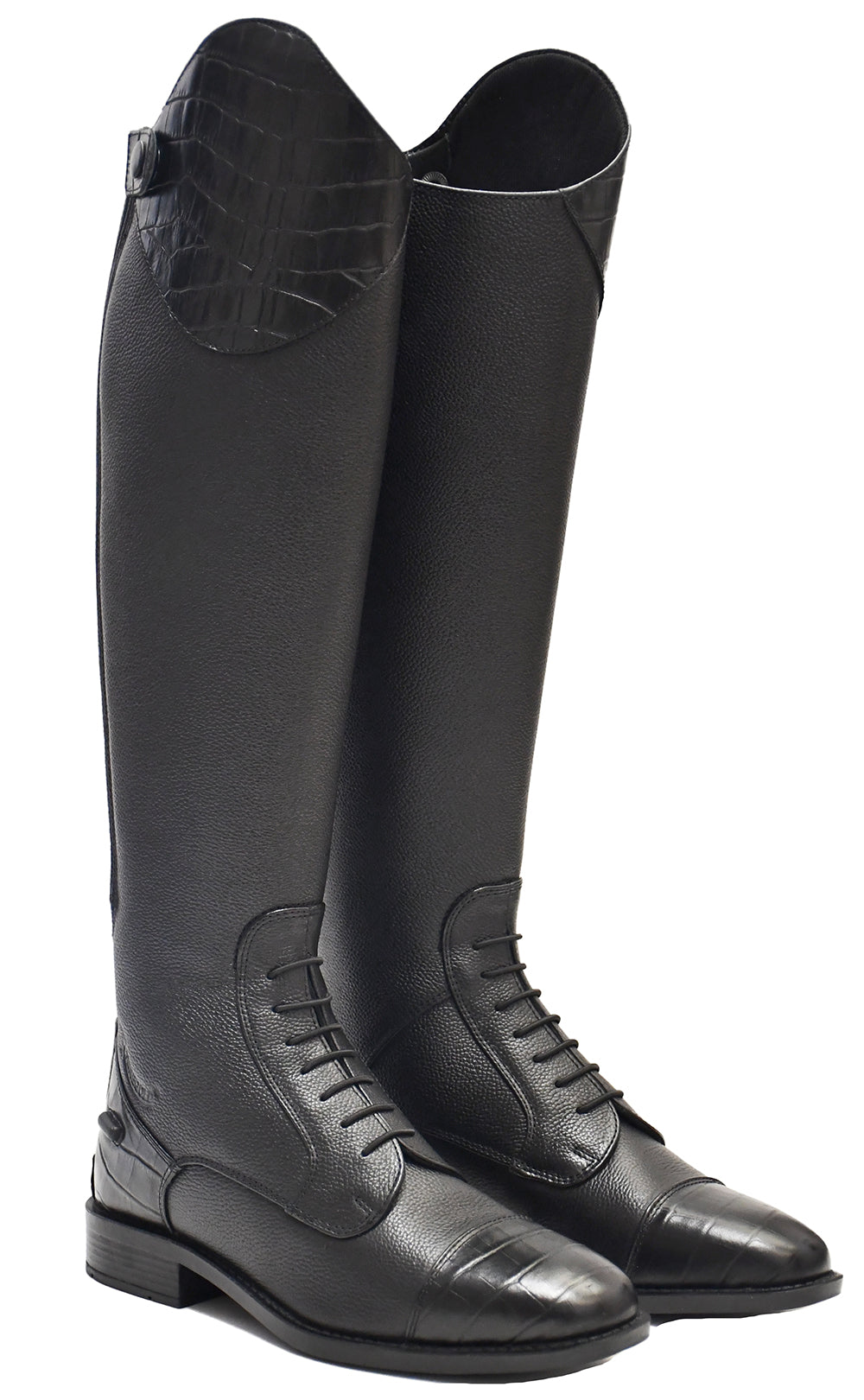 Rhinegold De-Luxe Leather Riding Boots With Mock Croc Trim Available In 4 Calf Widths