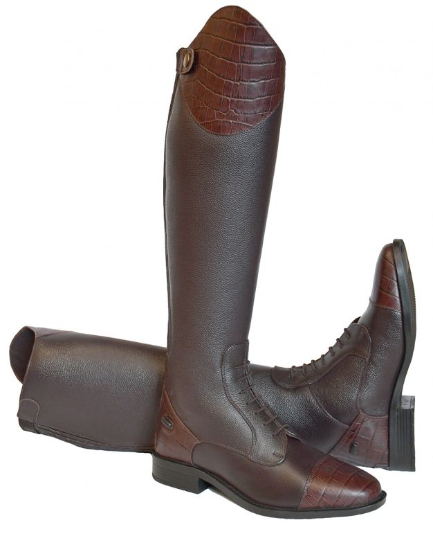 Rhinegold De-Luxe Leather Riding Boots With Mock Croc Trim Available In 4 Calf Widths