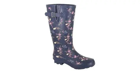 STORMWELLS NAVY BLUE FLORAL PRINT WELLINGTON - SIZE 8