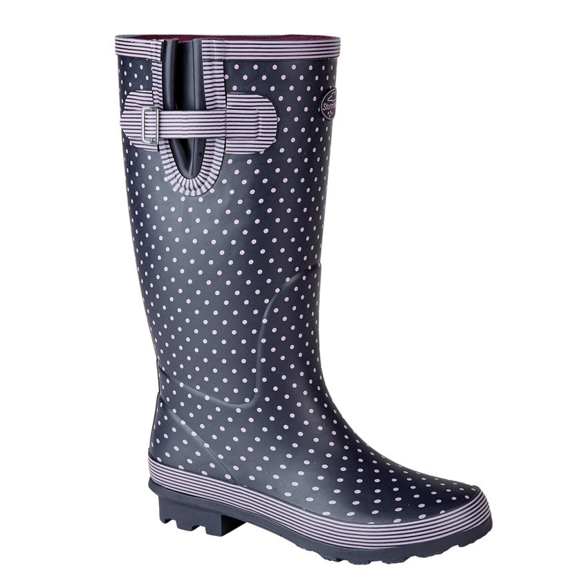 STORMWELLS  'POLKA DOT'  Ladies Printed Strap & V-Gusset Wellington