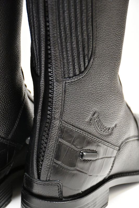 Rhinegold De-Luxe Leather Riding Boots With Mock Croc Trim Available In 4 Calf Widths