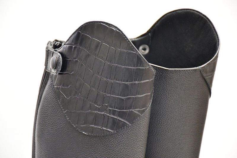 Rhinegold De-Luxe Leather Riding Boots With Mock Croc Trim Available In 4 Calf Widths